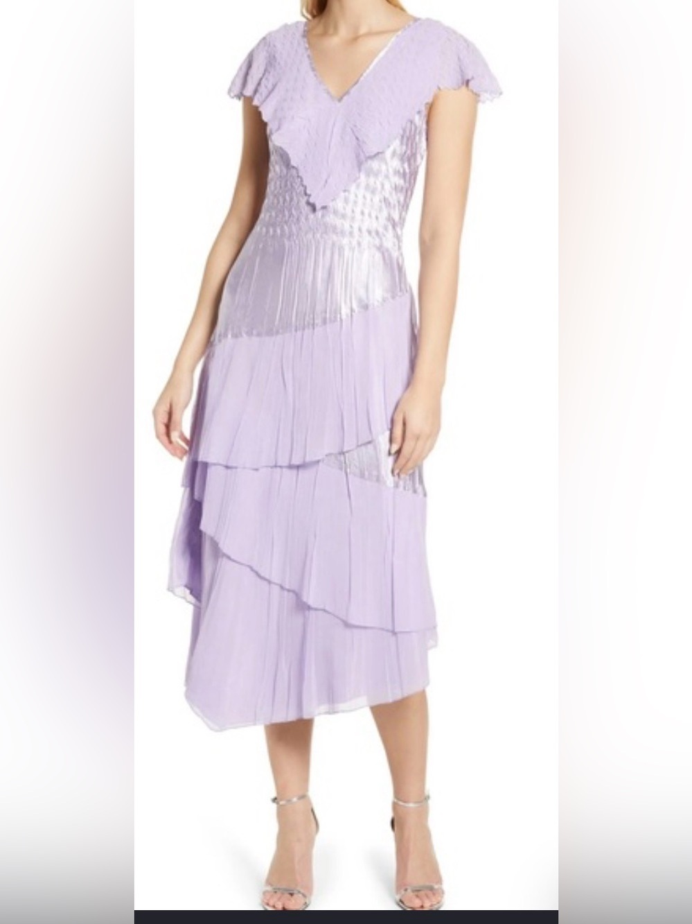 Nordstrom Lilac Tiered V-Neck Midi Dress